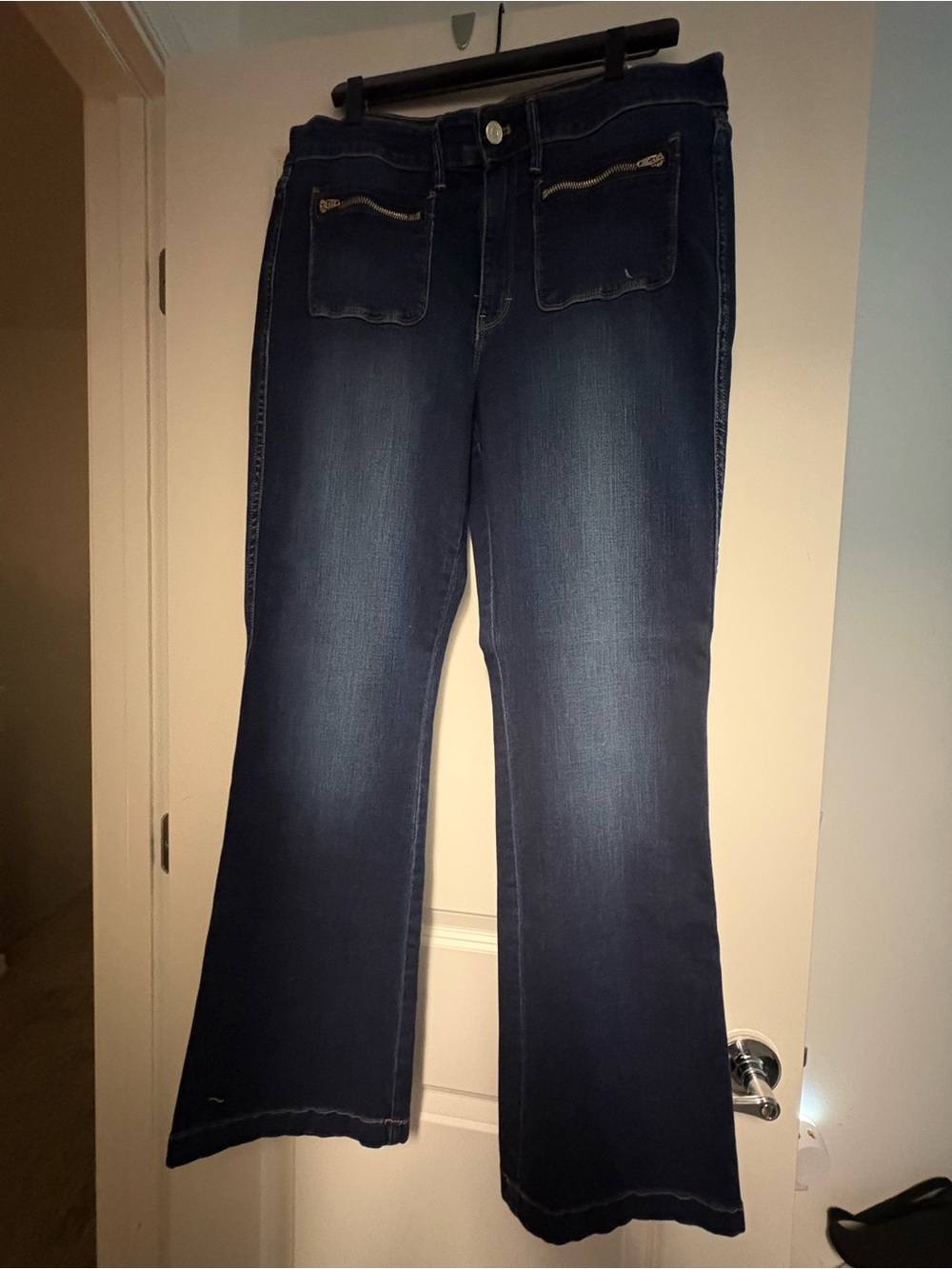 White House Black Market Dark Indigo Wide-Leg Jeans with Front Zip Pockets